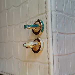 18k White opal hoops